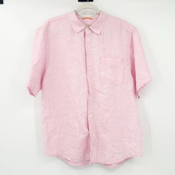Tommy Bahama Mens Vacation Beachy 100% Linen Button Up Short Sleeve Shirt Size L - Picture 2 of 8